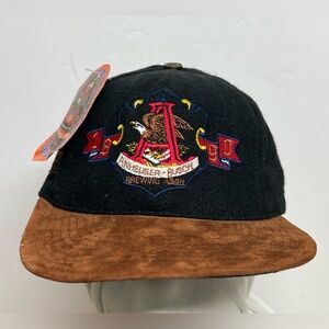 Vintage Numbered 1890 Anheuser Busch Beer Mens OS Strapback Hat Leather Bill USA